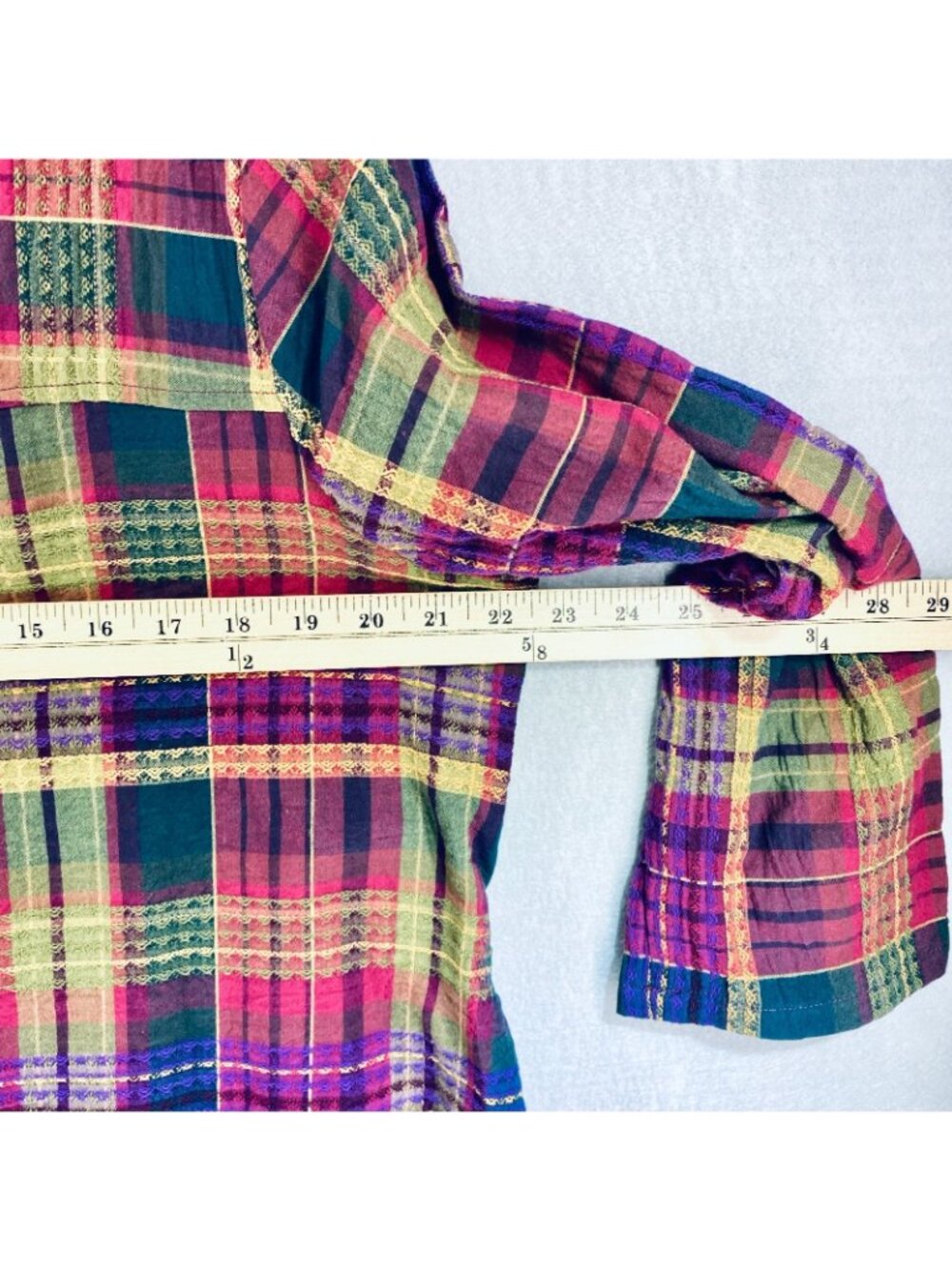 Habitat Top Womens M Multicolor Cotton Blend Plaid Blouse Sustainable Boho - Picture 9 of 12